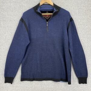 Robert Graham Sweater Mens Extra Large Blue Black Trim Wool 1/4 Zip Pullover